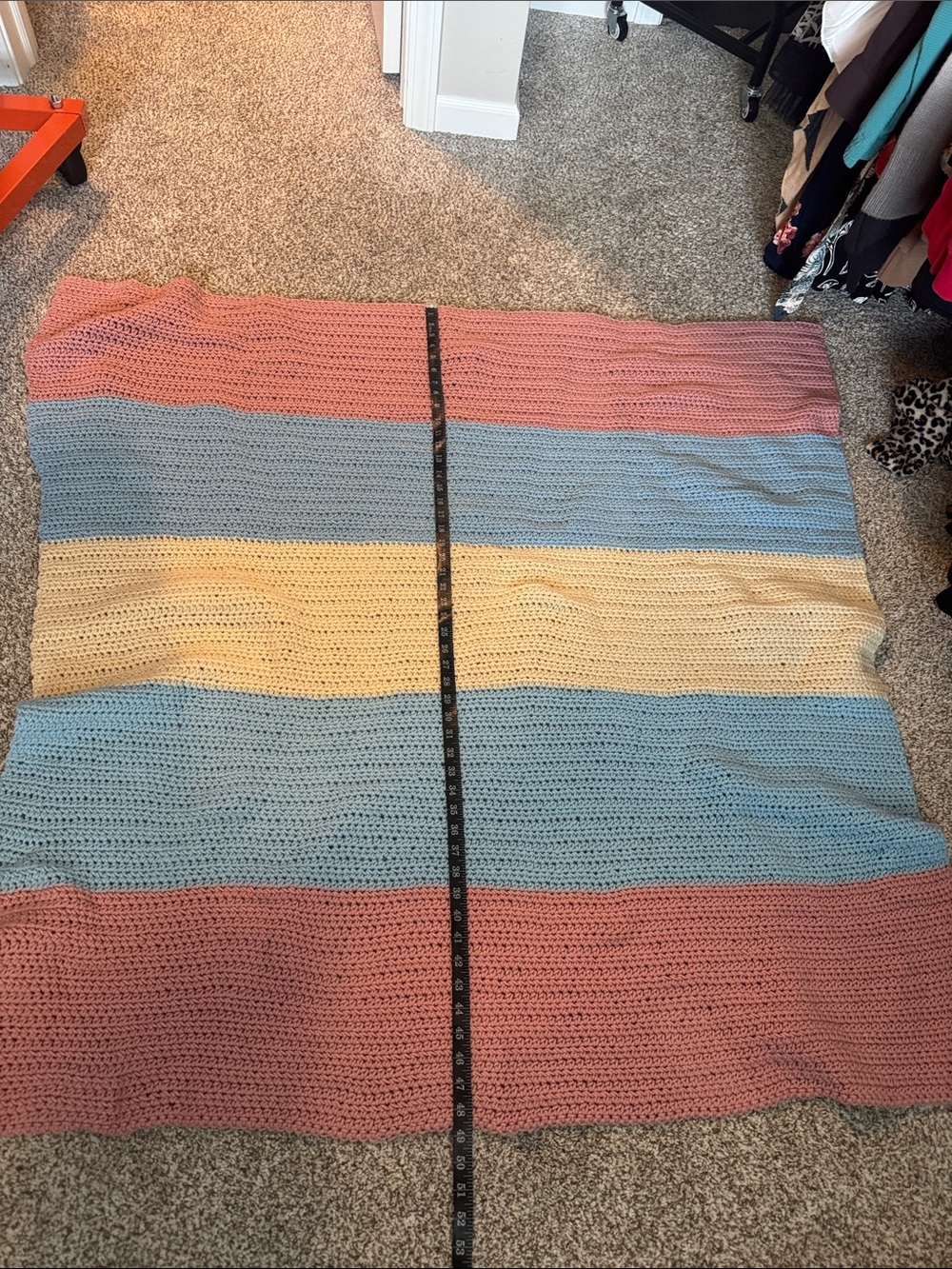 Handmade Striped Crochet Throw Blanket - Pink, Blue & Cream
